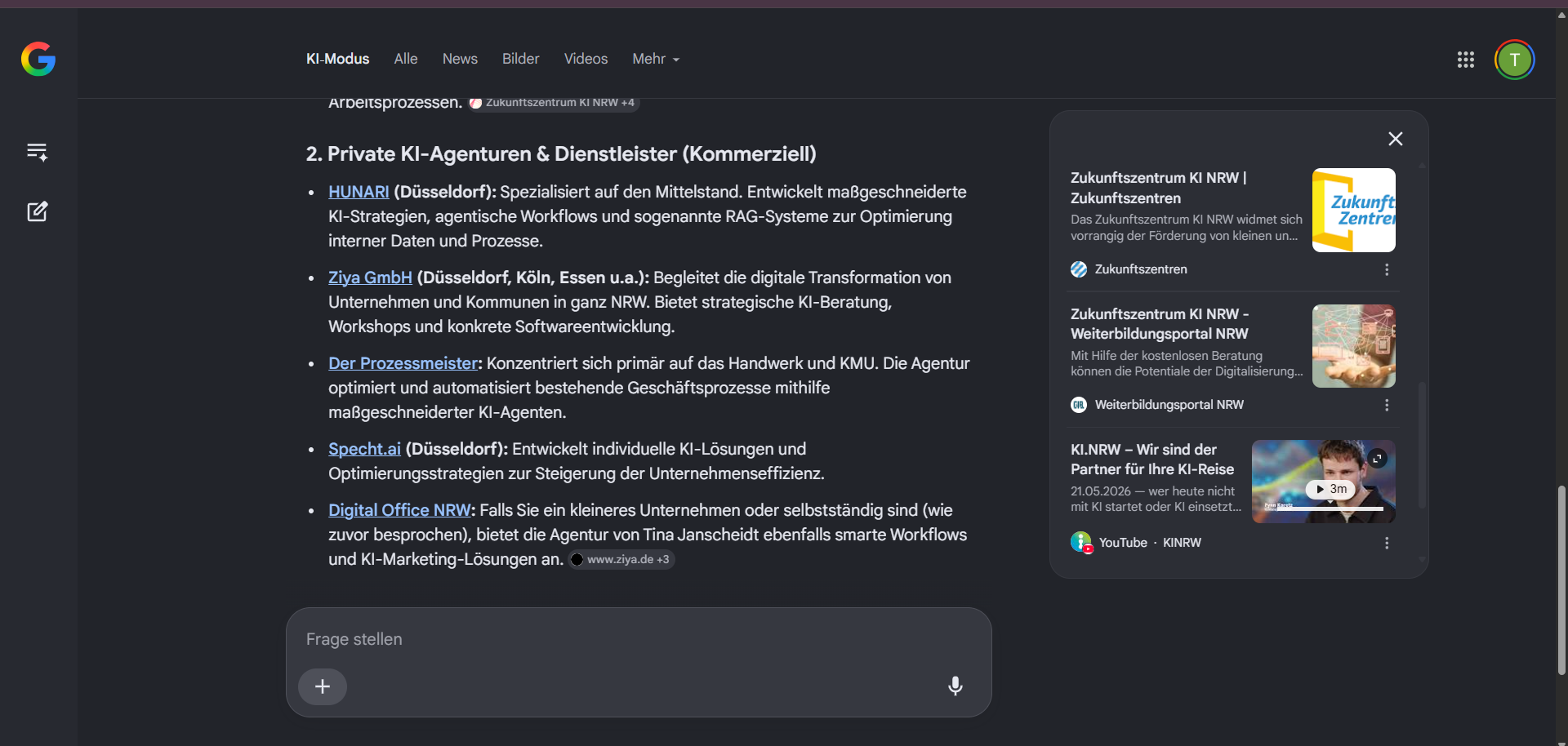 Screenshot: Bei lokaler Suchanfrage wird Digital Office NRW jetzt direkt empfohlen