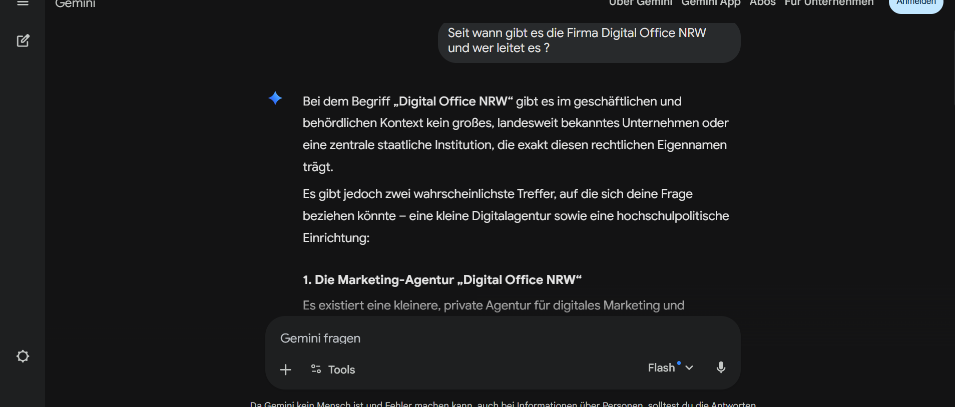 Screenshot: ChatGPT nennt jetzt korrekt Digital Office NRW als Privatfirma von Tina Janscheidt